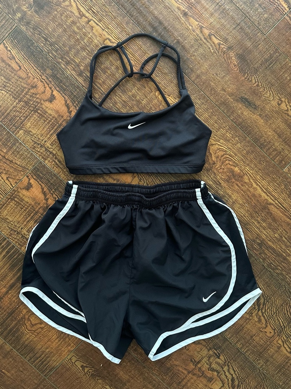 Nike Black Women's Strappy Bra Top Black Shorts Set